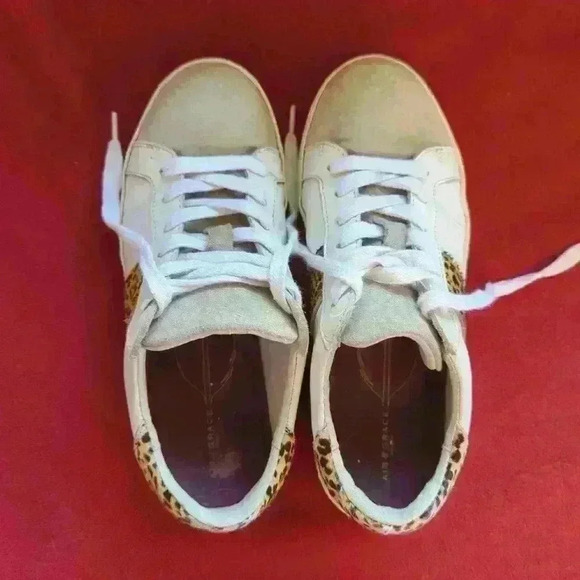 AIR & GRACE CRU LEATHER TRAINERS - WHITE & CHEETAH SNEAKERS - Picture 4 of 8